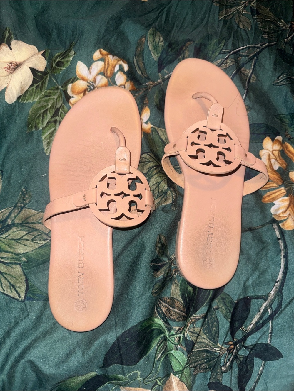 Tory Burch Blush Pink Miller Logo Toe-Post Sandals